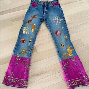 Parasuco Blue Jeans with Pink and Orange Embellishments